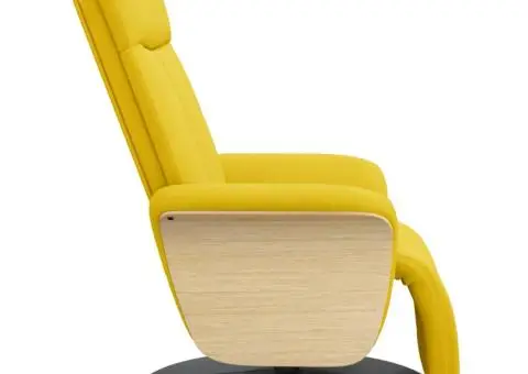 Fotoliu rabatabil cu suport de picioare, galben deschis, textil - 4/5