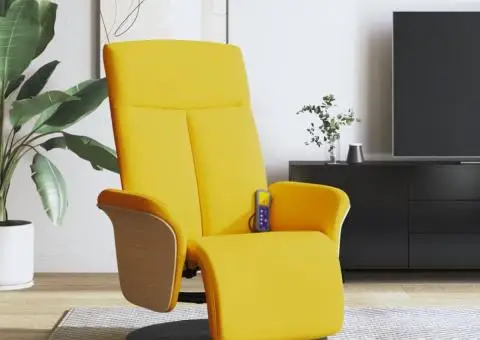 Fotoliu masaj rabatabil, suport picioare, galben deschis textil - 1/5