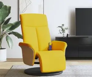 vidaXL Fotoliu masaj rabatabil, suport picioare, galben deschis textil