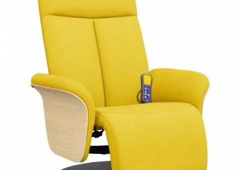 Fotoliu masaj rabatabil, suport picioare, galben deschis textil - 2/5