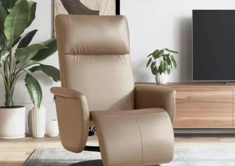 Fotoliu rabatabil cu suport picioare cappuccino piele ecologică - 1/5