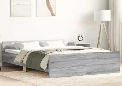 Cadru de pat cu tăblie la cap/picioare, gri sonoma, 140x200 cm - 1/5