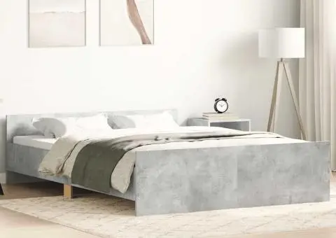 Cadru de pat cu tăblie la cap/picioare, gri beton, 140x200 cm - 1/5