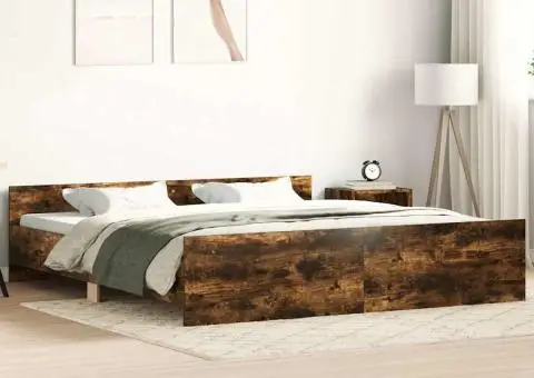 Cadru pat cu tăblie la cap/picioare, stejar fumuriu, 160x200 cm - 1/5