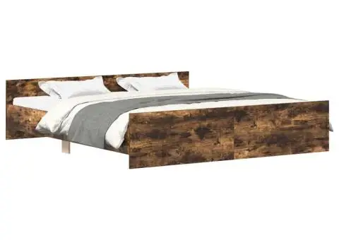 Cadru pat cu tăblie la cap/picioare, stejar fumuriu, 160x200 cm - 2/5