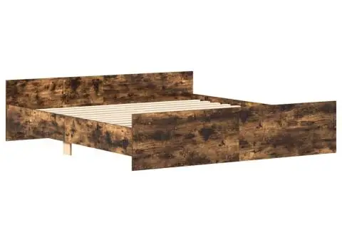 Cadru pat cu tăblie la cap/picioare, stejar fumuriu, 160x200 cm - 3/5