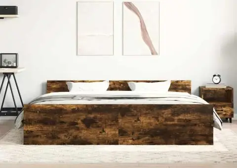 Cadru pat cu tăblie la cap/picioare, stejar fumuriu, 160x200 cm - 4/5
