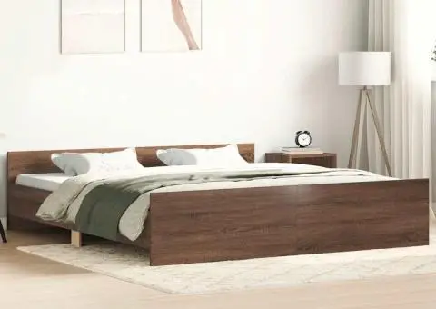 Cadru de pat cu tăblie la cap/picioare, stejar maro, 160x200 cm - 1/5