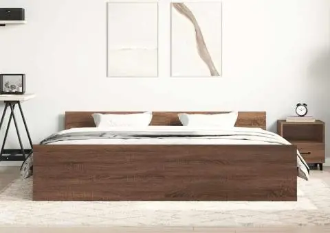 Cadru de pat cu tăblie la cap/picioare, stejar maro, 160x200 cm - 4/5