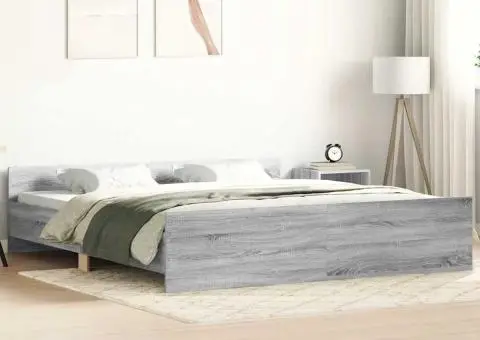 Cadru de pat cu tăblie la cap/picioare, gri sonoma, 180x200 cm - 1/5