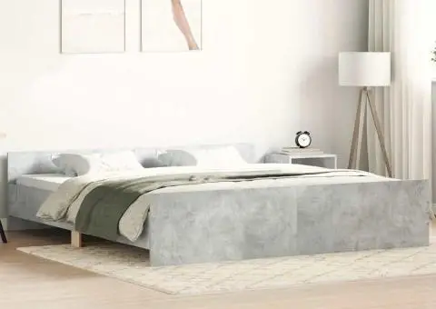 Cadru de pat cu tăblie la cap/picioare, gri beton, 180x200 cm - 1/5