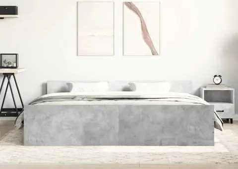 Cadru de pat cu tăblie la cap/picioare, gri beton, 180x200 cm - 4/5