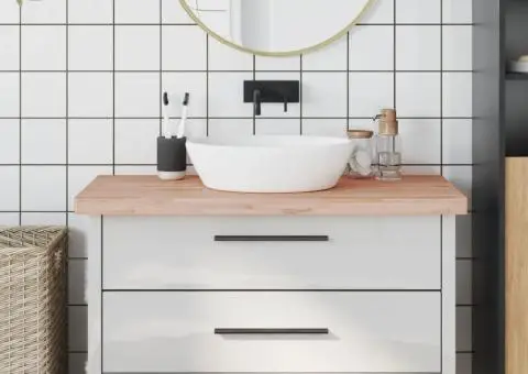 Blat de baie, 100x60x4 cm, lemn masiv de fag - 1/5