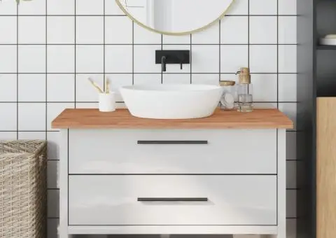 Blat de baie, 100x60x2,5 cm, lemn masiv de fag - 1/5