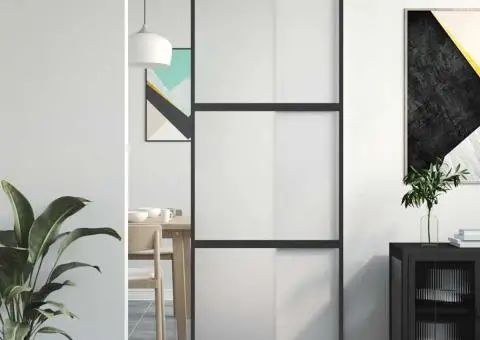 Ușă glisantă, negru, 76x205 cm, sticlă securizată și aluminiu - 1/5