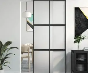 vidaXL Ușă glisantă, negru, 90x205 cm, sticlă securizată și aluminiu