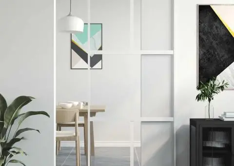 Ușă glisantă, alb, 90x205 cm, sticlă securizată/aluminiu - 1/5