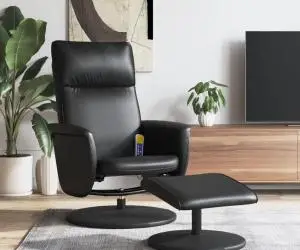 vidaXL Fotoliu de masaj rabatabil cu taburet, negru, piele ecologică