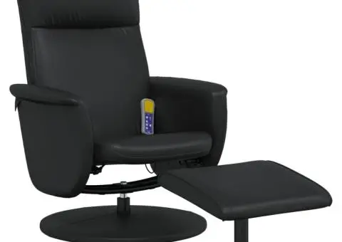 Fotoliu de masaj rabatabil cu taburet, negru, piele ecologică - 2/5