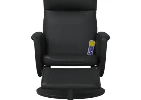 Fotoliu de masaj rabatabil cu taburet, negru, piele ecologică - 3/5