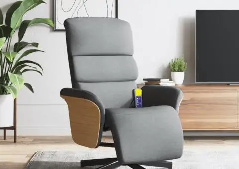 Fotoliu rabatabil masaj cu suport picioare gri deschis textil - 1/5