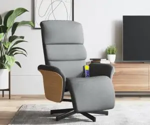vidaXL Fotoliu rabatabil masaj cu suport picioare gri deschis textil