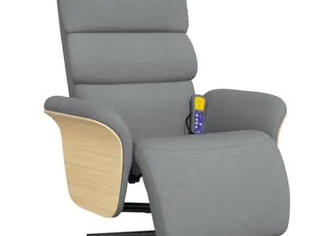 Fotoliu rabatabil masaj cu suport picioare gri deschis textil - 2/5