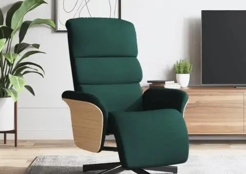 Fotoliu rabatabil cu suport de picioare, verde închis, textil - 1/5