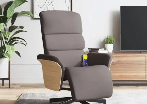 Fotoliu masaj rabatabil cu suport picioare, gri taupe, textil - 1/5