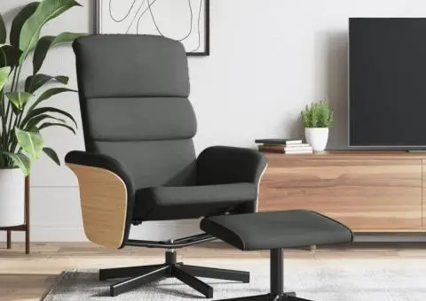 Scaun cu înclinare, cu taburet, gri închis, textil - 1/5