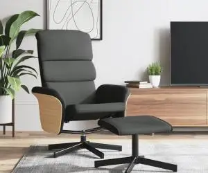 vidaXL Scaun cu înclinare, cu taburet, gri închis, textil