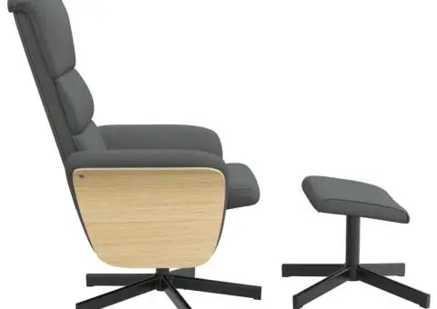 Scaun cu înclinare, cu taburet, gri închis, textil - 4/5