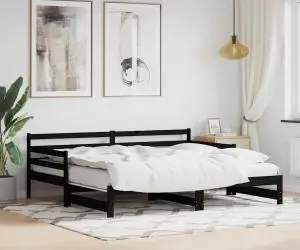 vidaXL Pat de zi cu extensie, negru, 80x200 cm, lemn masiv de pin