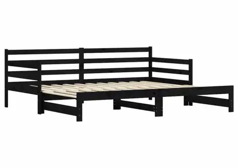 Pat de zi cu extensie, negru, 80x200 cm, lemn masiv de pin - 3/5