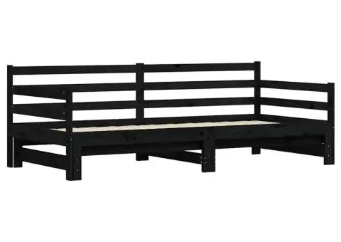 Pat de zi cu extensie, negru, 80x200 cm, lemn masiv de pin - 4/5