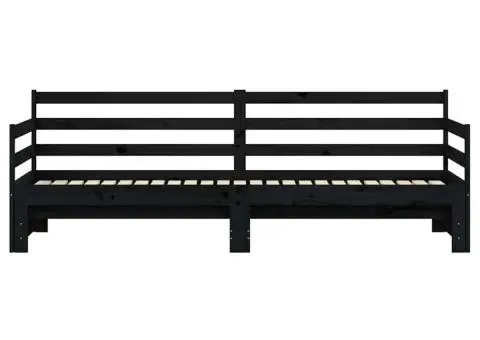 Pat de zi cu extensie, negru, 80x200 cm, lemn masiv de pin - 5/5