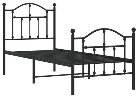 Cadru pat metalic cu tăblii de cap/picioare, negru, 75x190 cm - 3/5