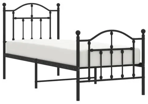 Cadru pat metalic cu tăblii de cap/picioare, negru, 75x190 cm - 4/5