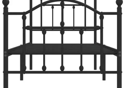 Cadru pat metalic cu tăblii de cap/picioare, negru, 75x190 cm - 5/5