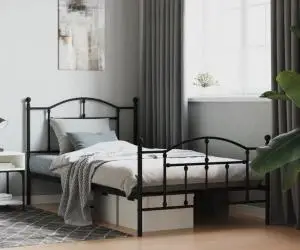 vidaXL Cadru pat metalic cu tăblii de cap/picioare, negru, 107x203 cm
