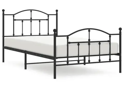 Cadru pat metalic cu tăblii de cap/picioare, negru, 107x203 cm - 2/5