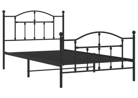 Cadru pat metalic cu tăblii de cap/picioare, negru, 107x203 cm - 3/5