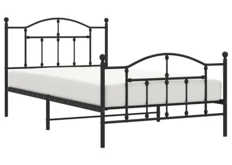 Cadru pat metalic cu tăblii de cap/picioare, negru, 107x203 cm - 4/5