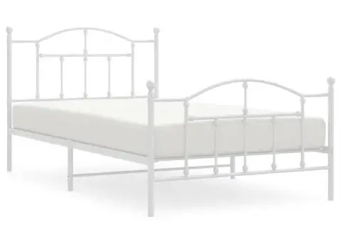 Cadru de pat metalic cu tăblie de cap/picioare, alb, 107x203 cm - 2/5