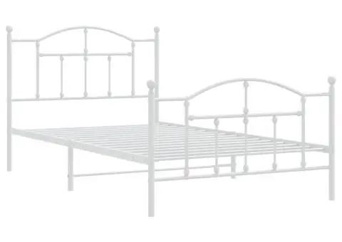 Cadru de pat metalic cu tăblie de cap/picioare, alb, 107x203 cm - 3/5