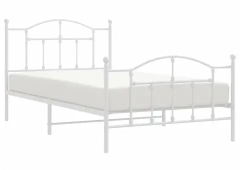 Cadru de pat metalic cu tăblie de cap/picioare, alb, 107x203 cm - 4/5