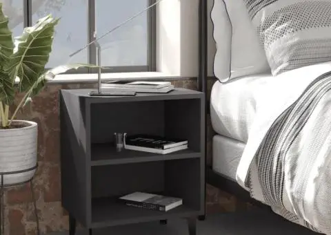 Noptiere cu picioare metalice, 2 buc, gri, 40x30x50 cm - 1/5