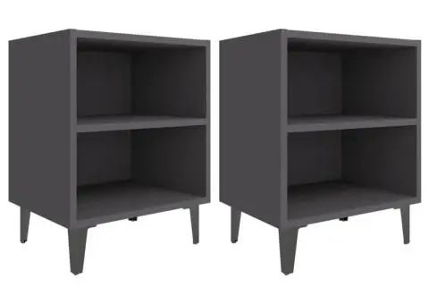 Noptiere cu picioare metalice, 2 buc, gri, 40x30x50 cm - 2/5