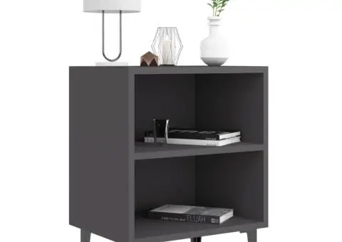 Noptiere cu picioare metalice, 2 buc, gri, 40x30x50 cm - 4/5