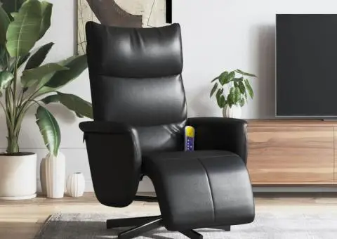 Fotoliu de masaj rabatabil, cu taburet, negru, piele ecologică - 1/5